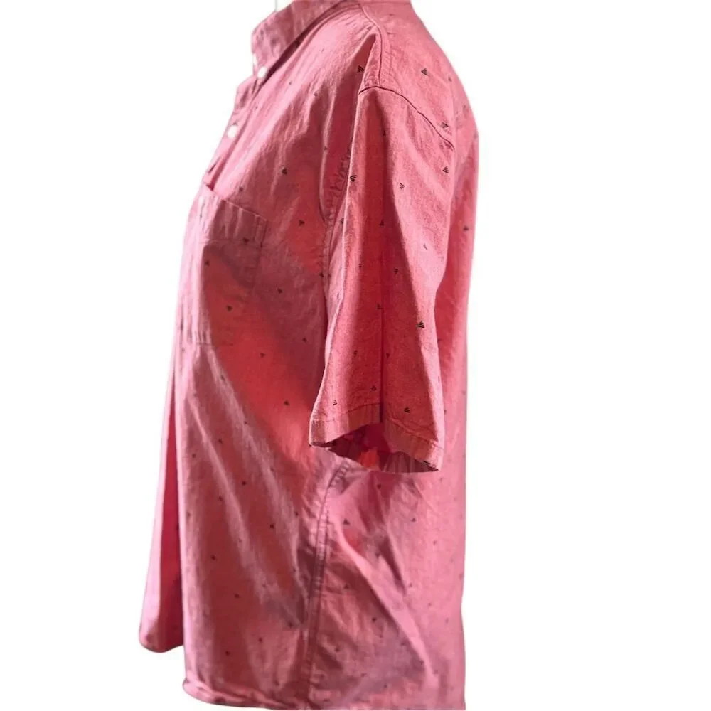Hollister Boys XL Pink‎ Slim Fit Short Sleeve Button-Up Collared Shirt Preppy